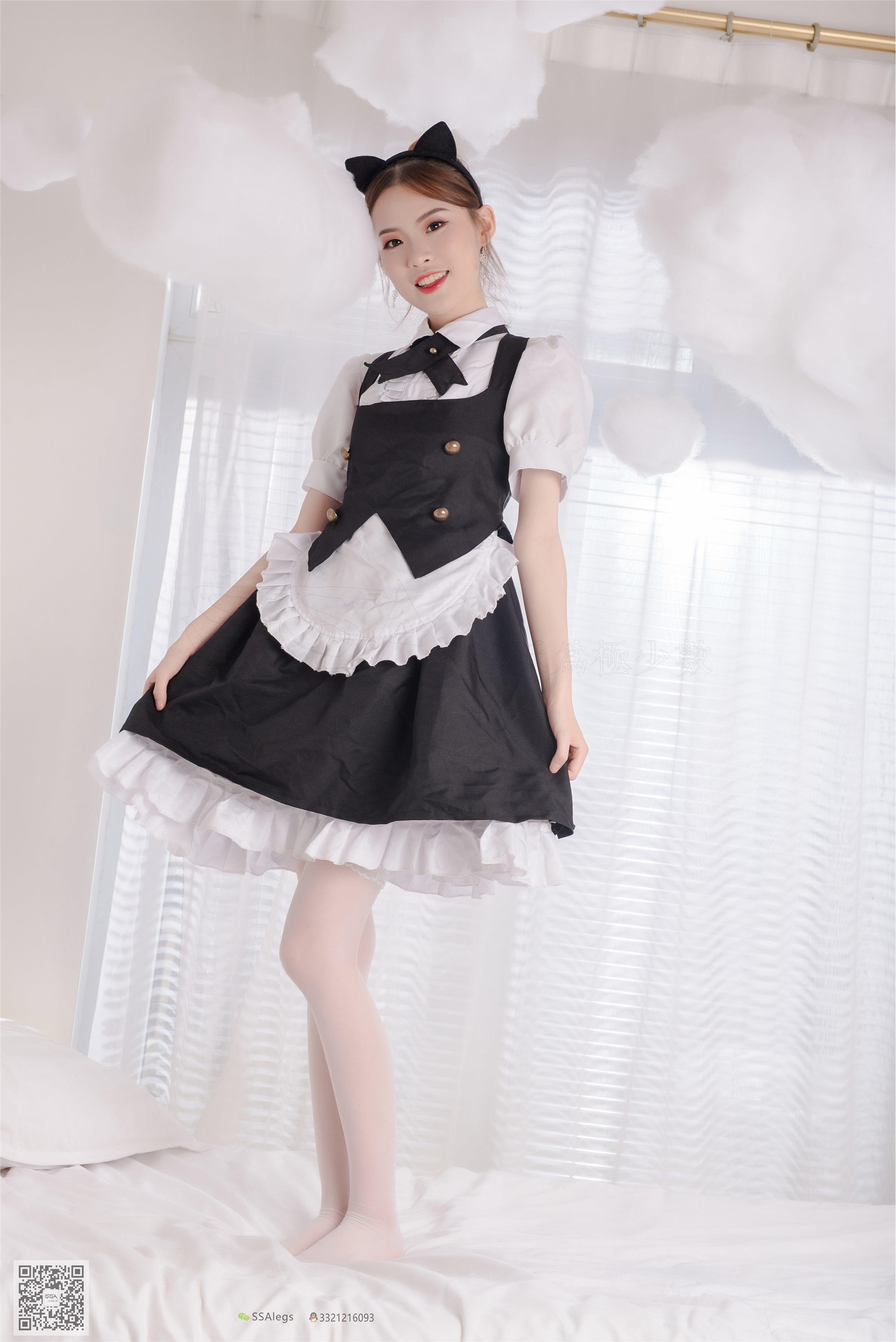 SSA丝社 NO.025 琪琪 甜美风女仆白色长筒丝袜